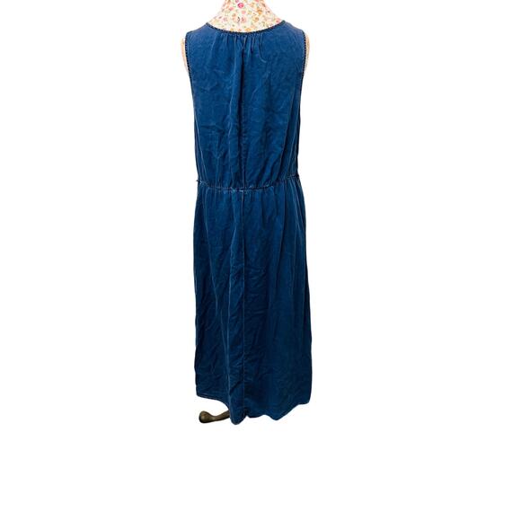 💙 Liz Claiborne Blue Sleeveless Maxi Dress L Denim Look Boho Cottagecore - Picture 3 of 4